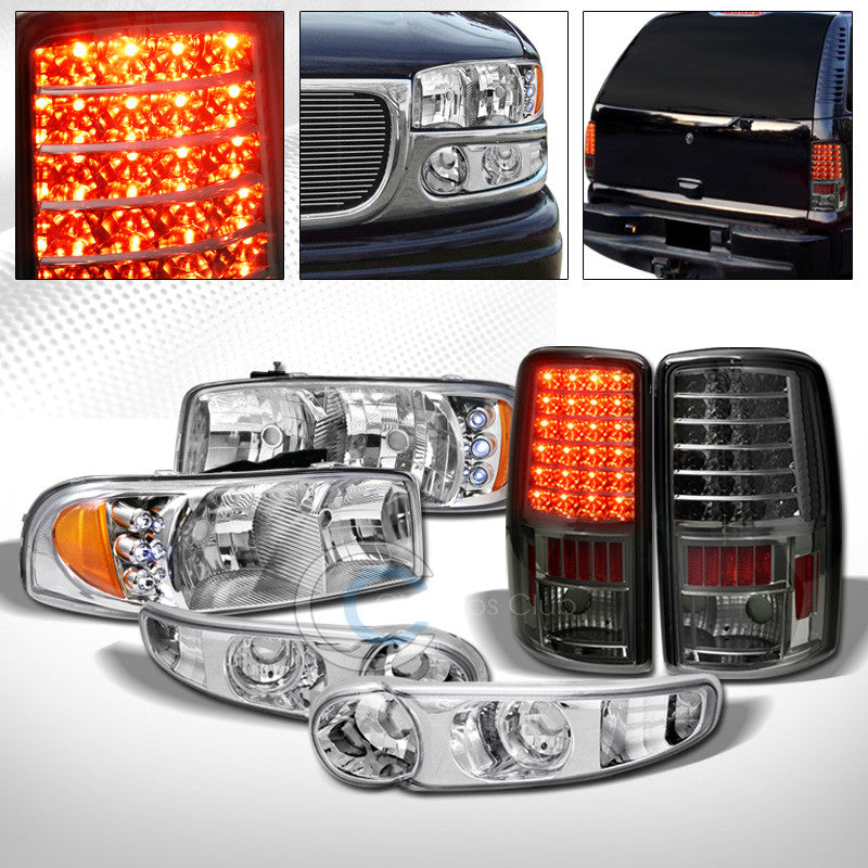 CHROME HEAD LIGHTS A+SMOKE LED TAIL AW+BUMPER LAMPS JY 2001-2006 YUKON XL DENALI