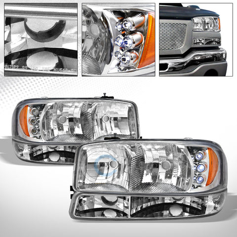 CHROME LED HEAD LIGHTS AM AW+BUMPER SIGNAL CORNER LAMPS JY 1999+ SIERRA/YUKON XL
