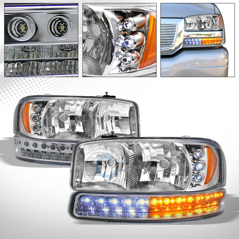 CHROME HEAD LIGHTS AM AW+LED BUMPER SIGNAL CORNER LAMPS KS 1999+ SIERRA/YUKON XL