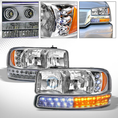 CHROME HEAD LIGHTS AM AW+LED BUMPER SIGNAL CORNER LAMPS KS 1999+ SIERRA/YUKON XL