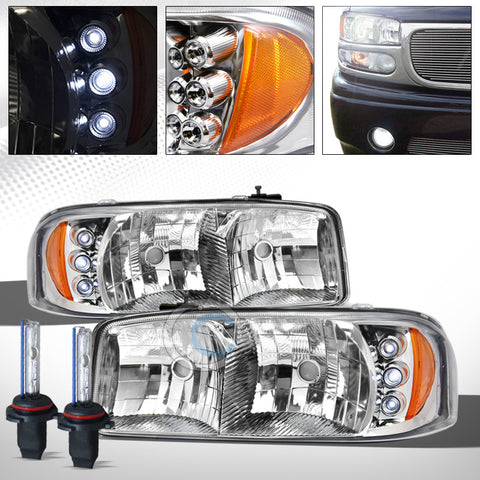 6000K HID XENON+CHROME CLEAR LED HEAD LIGHTS AMBER AW 1999+ SIERRA/YUKON/DENALI