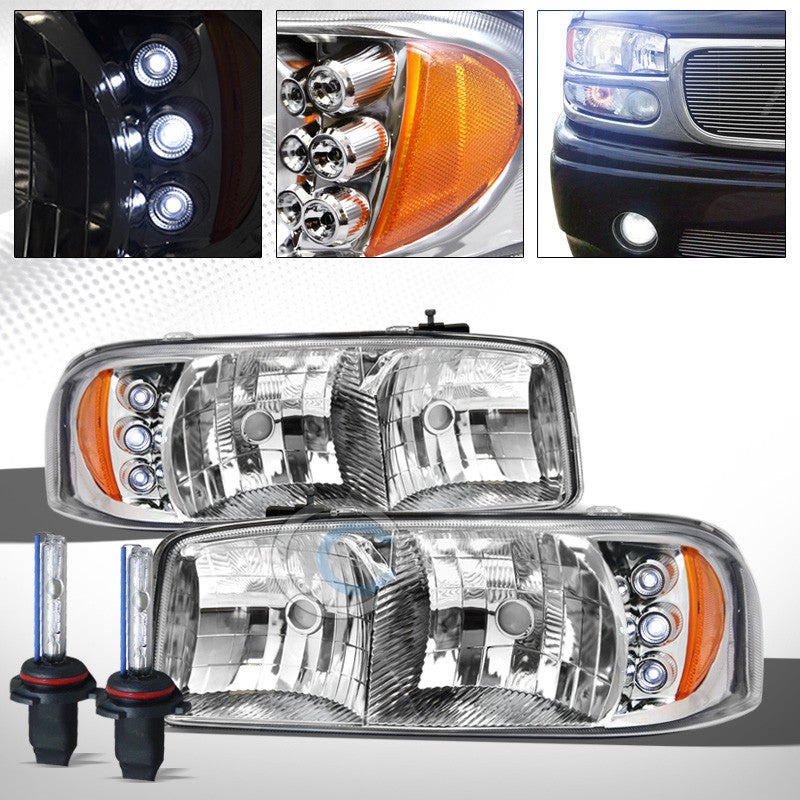 8000K HID XENON+CHROME CLEAR LED HEAD LIGHTS AMBER AW 1999+ SIERRA/YUKON/DENALI