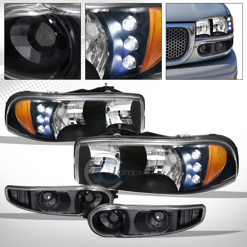 BLK LED HEAD LIGHTS AM AW+BUMPER CORNER SIGNAL LAMP JY 2001+ YUKON/SIERRA DENALI
