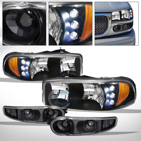 BLK LED HEAD LIGHTS AM AW+BUMPER CORNER SIGNAL LAMP JY 2001+ YUKON/SIERRA DENALI