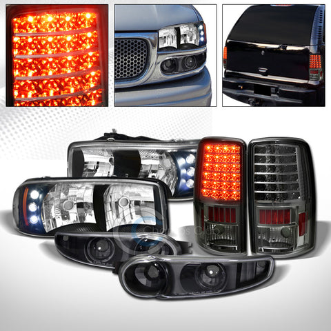 BLACK HEAD LIGHTS A+SMOKE LED TAIL AW+BLK BUMPER LAMPS JY 2001-2006 YUKON DENALI