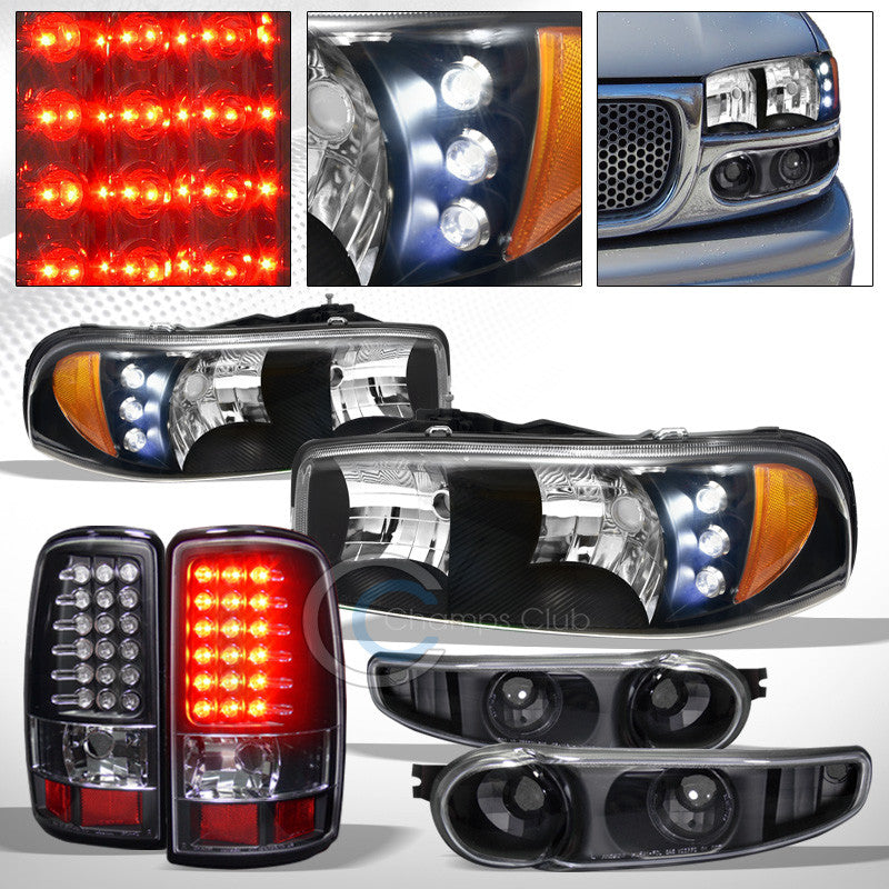 BLACK HEAD LIGHTS AM AW+BUMPER SIGNAL+LED TAIL BRAKE LAMPS JY 2001+ YUKON DENALI