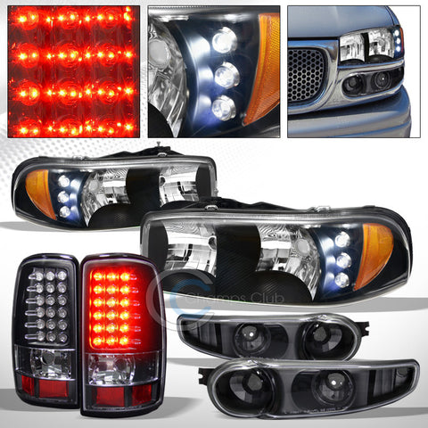 BLACK HEAD LIGHTS AM AW+BUMPER SIGNAL+LED TAIL BRAKE LAMPS JY 2001+ YUKON DENALI