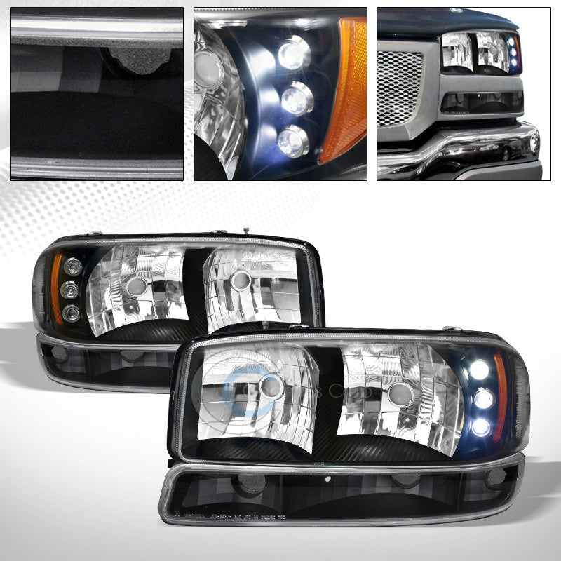 BLK LED HEAD LIGHTS AM AW+BUMPER SIGNAL CORNER LAMP JY 1999-2000 SIERRA/YUKON XL