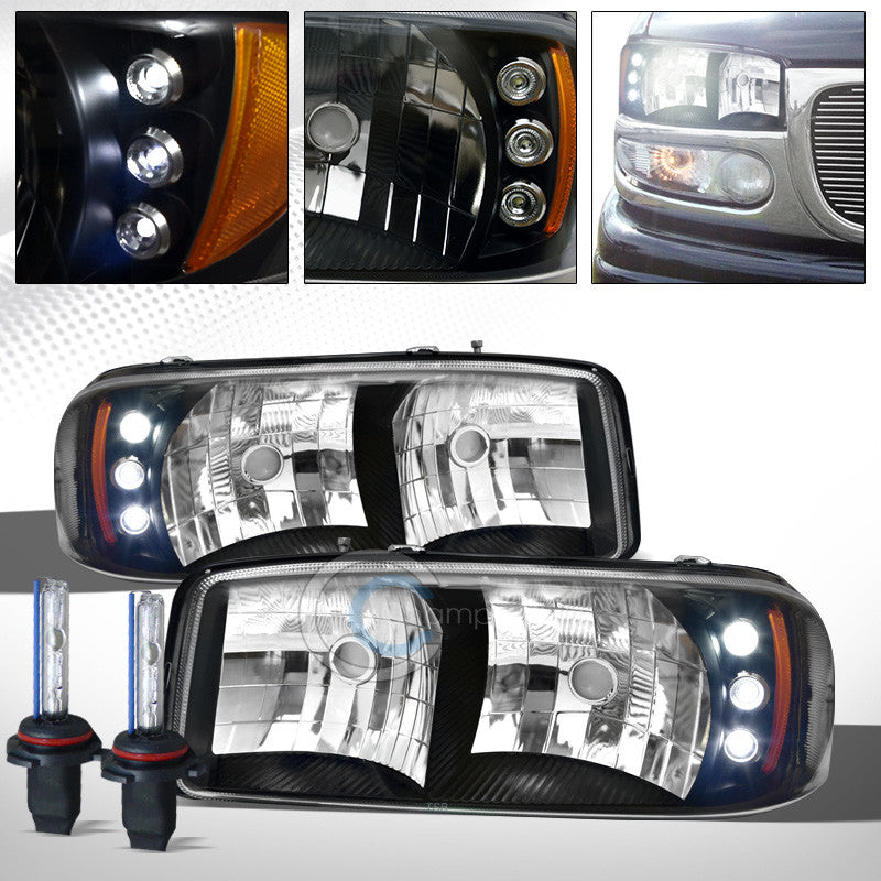 6000K HID XENON+BLK CLEAR LED HEAD LIGHTS AMBER AW 1999-2007 SIERRA/YUKON/DENALI