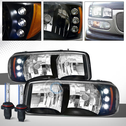 6000K HID XENON+BLK CLEAR LED HEAD LIGHTS AMBER AW 1999-2007 SIERRA/YUKON/DENALI