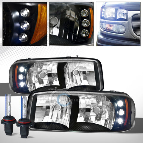 8000K HID XENON+BLK CLEAR LED HEAD LIGHTS AMBER AW 1999-2007 SIERRA/YUKON/DENALI