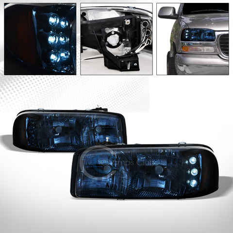 FACTORY STYLE BLUE SMOKE DRL LED HEAD LIGHTS AMBER AW 99-06 07 SIERRA/00+ YUKON