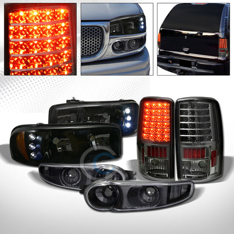 SMOKE HEAD LIGHTS AM+LED TAIL AW+BLACK BUMPER LAMPS JY 2001-2006 YUKON XL DENALI