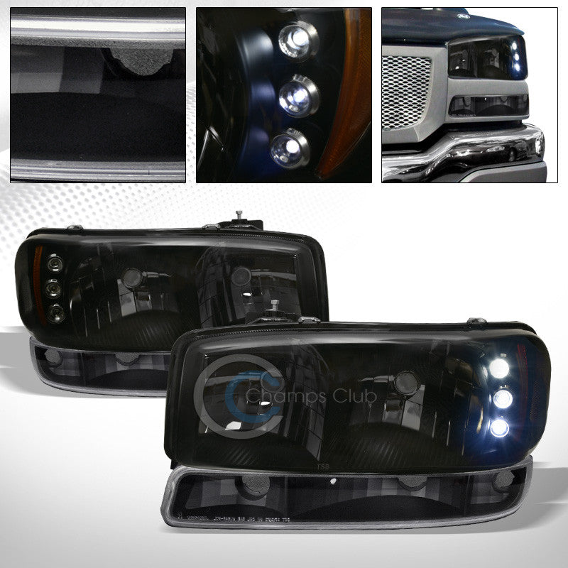 SMOKE LED HEAD LIGHTS AMBER AW+BUMPER CORNER SIGNAL BLK JY 1999+ SIERRA/YUKON XL