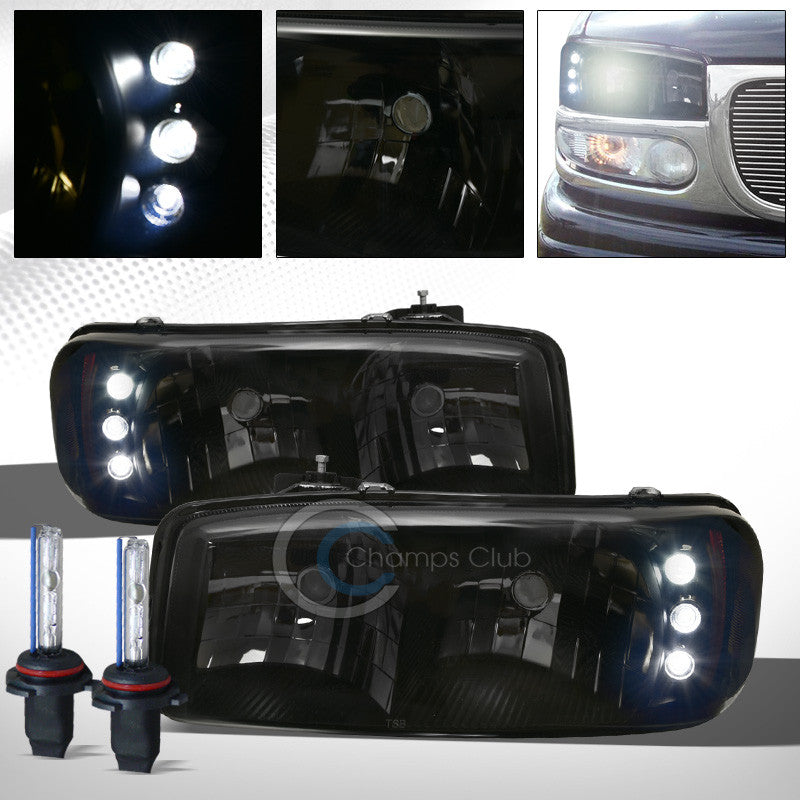 6000K HID XENON+SMOKE LED HEAD LIGHTS AMBER AW 1999-2007 GMC SIERRA/YUKON/DENALI