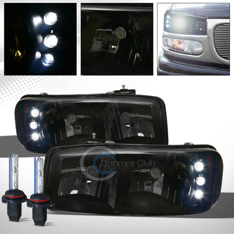 6000K HID XENON+SMOKE LED HEAD LIGHTS AMBER AW 1999-2007 GMC SIERRA/YUKON/DENALI