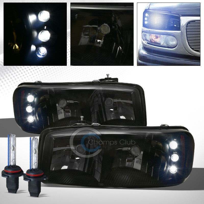 8000K HID XENON+SMOKE LED HEAD LIGHTS AMBER AW 1999-2007 GMC SIERRA/YUKON/DENALI