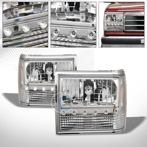 CHROME LED HEAD LIGHTS CORNER SIGNAL AM AW 91-94 EXPLORER/89+ RANGER/BRONCO II