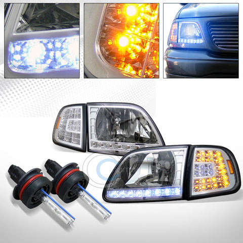 10000K HID XENON+CHROME HEAD LIGHTS w/LED CORNER SIGNAL A AW 1997-2003 FORD F150