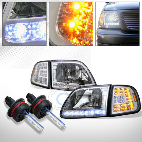 6000K HID XENON+CHROME HEAD LIGHTS w/LED CORNER SIGNAL AM AW 1997-2003 FORD F150
