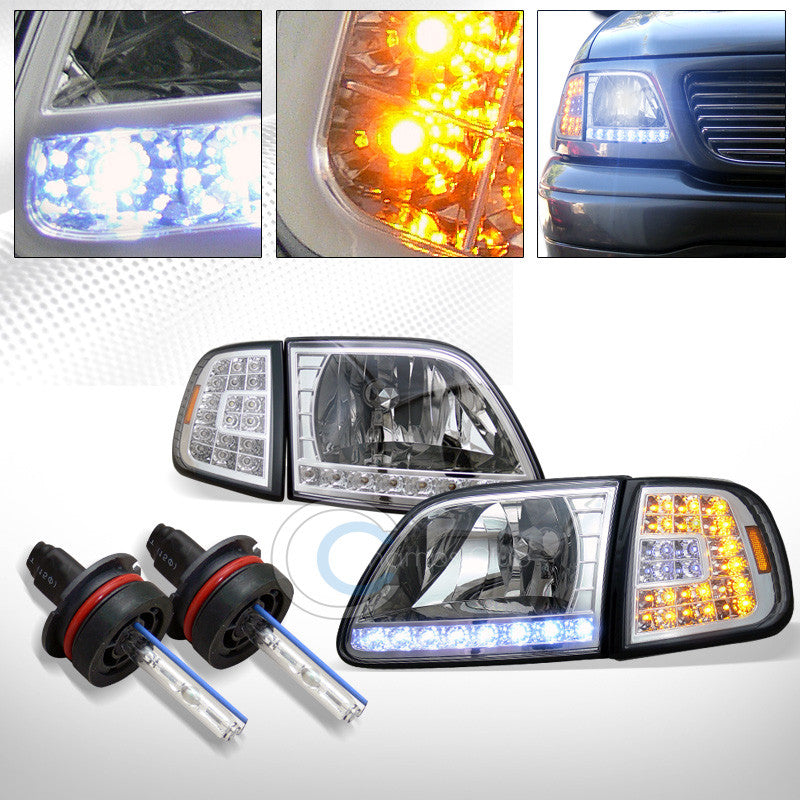 8000K HID XENON+CHROME HEAD LIGHTS w/LED CORNER SIGNAL AM AW 1997-2003 FORD F150