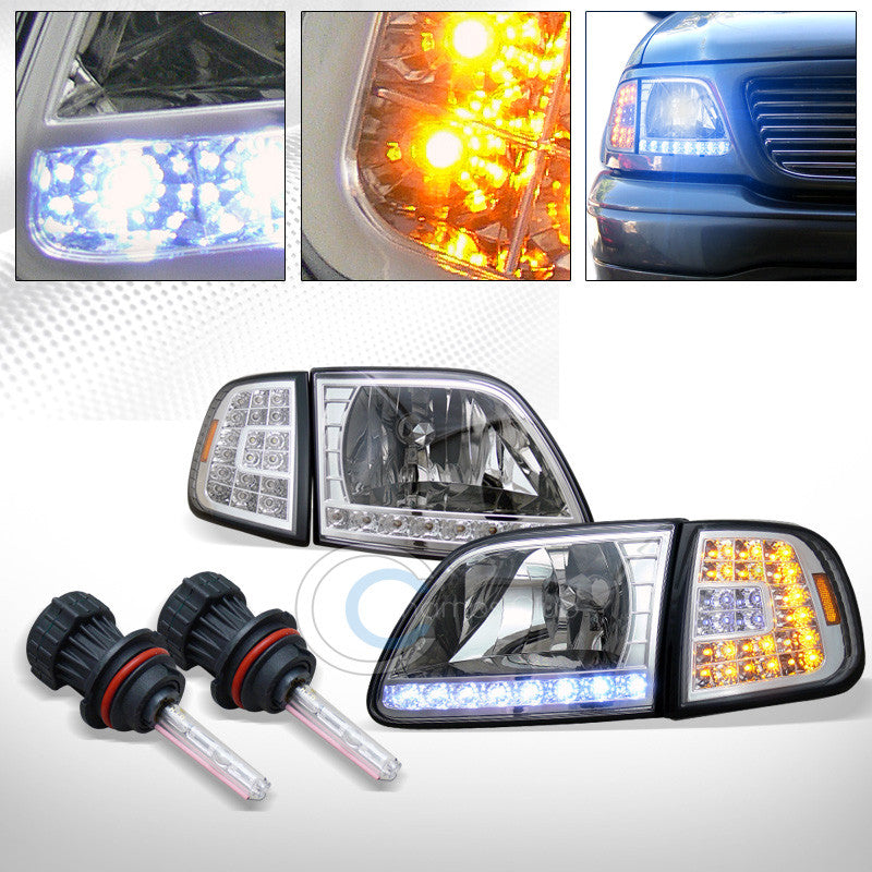 10000K HID BI-XENON+CHROME HEAD LIGHTS+LED CORNER SIGNAL AMBER AW 1997-2003 F150