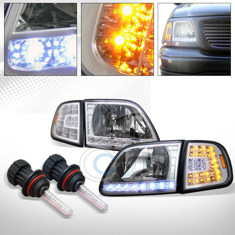 6000K HID BI-XENON+CHROME HEAD LIGHTS+LED CORNER SIGNAL A AW 1997-2003 FORD F150