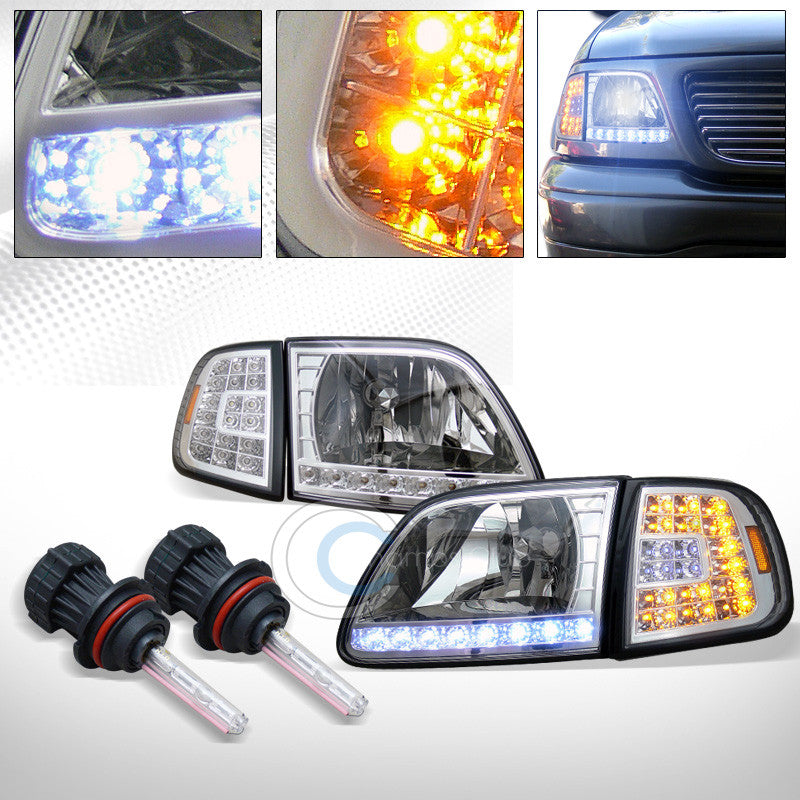 8000K HID BI-XENON+CHROME HEAD LIGHTS+LED CORNER SIGNAL A AW 1997-2003 FORD F150