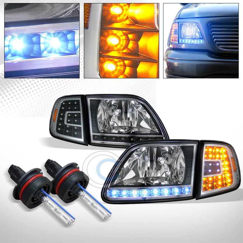 10000K HID XENON+BLK HEAD LIGHT+LED CORNER SIGNAL A AW 1997-2003 F150/EXPEDITION