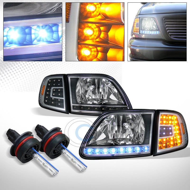 6000K HID XENON+BLK HEAD LIGHT+LED CORNER SIGNAL AM AW 1997-2003 F150/EXPEDITION
