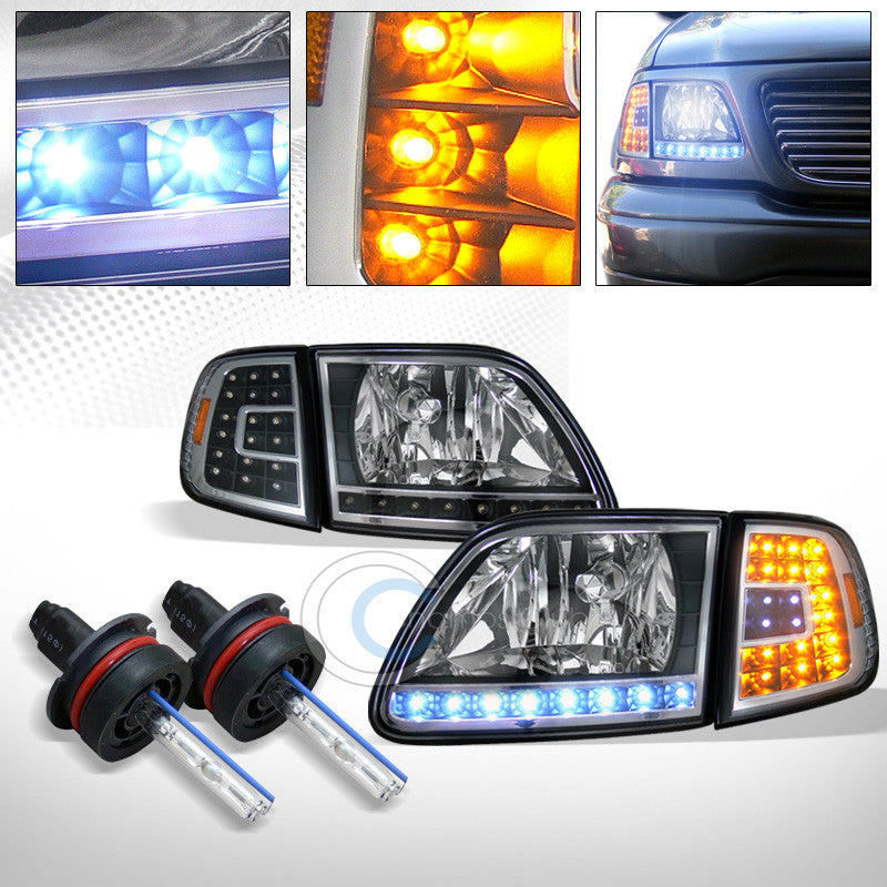 8000K HID XENON+BLK HEAD LIGHT+LED CORNER SIGNAL AM AW 1997-2003 F150/EXPEDITION