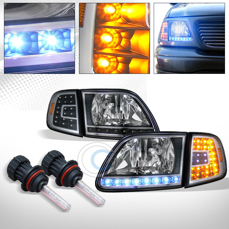 10000K HID BI-XENON+BLK HEAD LIGHT+LED CORNER SIGNAL AM AW 1997+ F150/EXPEDITION