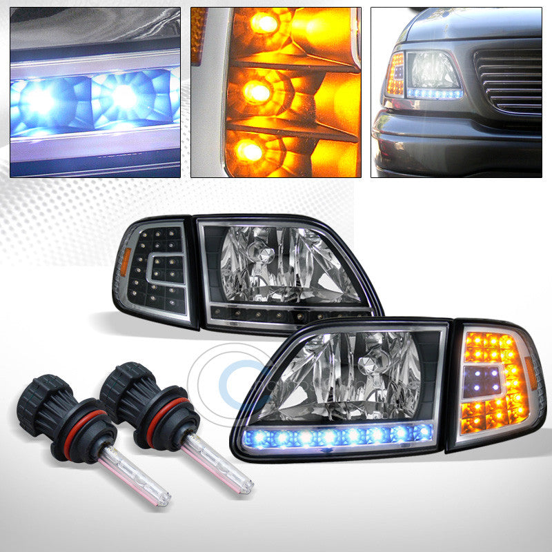 6000K HID BI-XENON+BLK HEAD LIGHTS+LED CORNER SIGNAL AM AW 1997+ F150/EXPEDITION