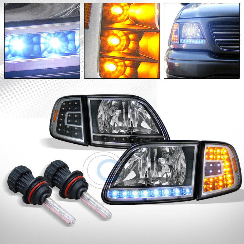8000K HID BI-XENON+BLK HEAD LIGHTS+LED CORNER SIGNAL AM AW 1997+ F150/EXPEDITION