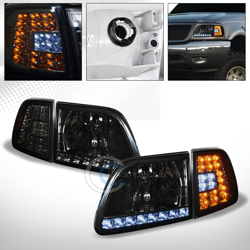 SMOKE LED HEAD LIGHTS+CORNER LAMPS SIGNAL AM AW 4PC 97-03 F150/F250/EXPEDITION