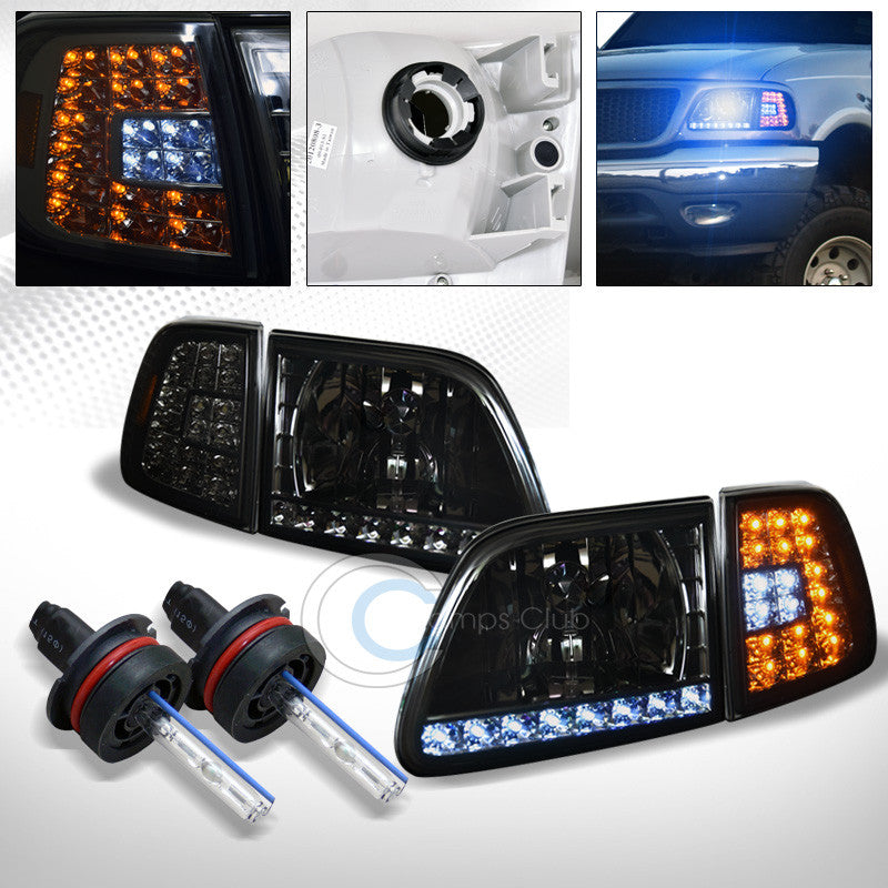 10000K HID XENON+SMOKE HEAD LIGHTS w/LED CORNER SIGNAL AM AW 1997-2003 FORD F150