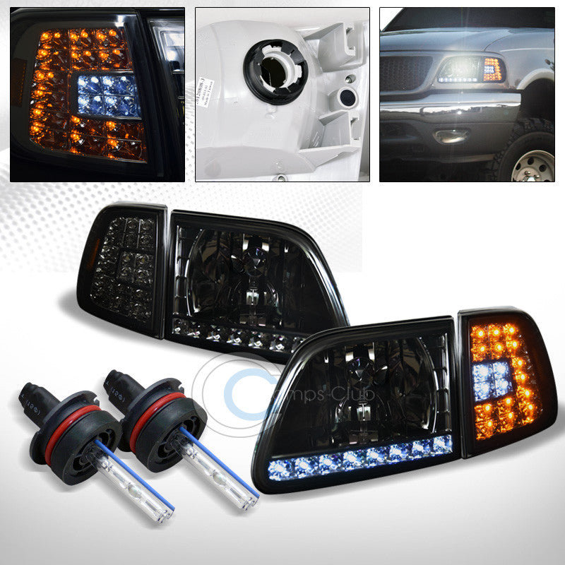 6000K HID XENON+SMOKE HEAD LIGHTS w/LED CORNER SIGNAL AM AW 1997-2003 FORD F150