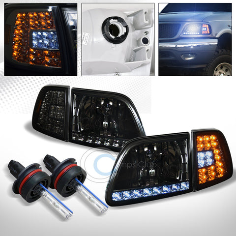 8000K HID XENON+SMOKE HEAD LIGHTS w/LED CORNER SIGNAL AM AW 1997-2003 FORD F150