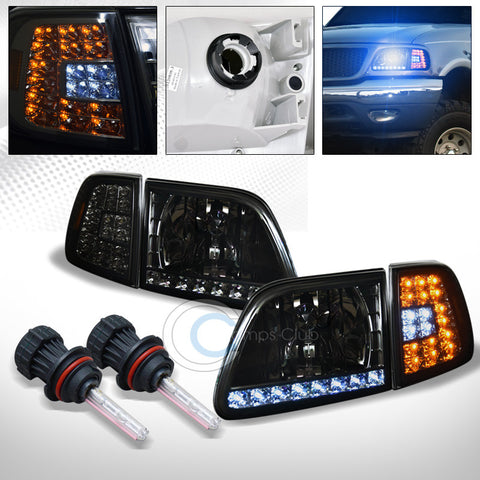 10000K HID BI-XENON+SMOKE HEAD LIGHTS+LED CORNER SIGNAL A AW 1997-2003 FORD F150