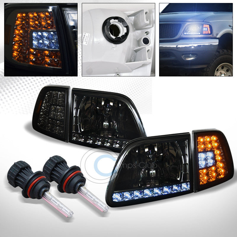 8000K HID BI-XENON+SMOKE HEAD LIGHTS+LED CORNER SIGNAL AM AW 1997-2003 FORD F150