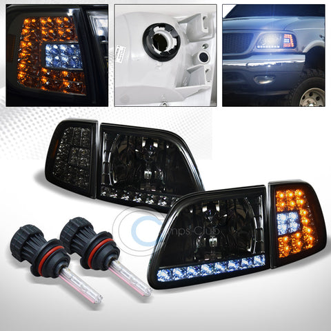 8000K HID BI-XENON+SMOKE HEAD LIGHTS+LED CORNER SIGNAL AM AW 1997-2003 FORD F150