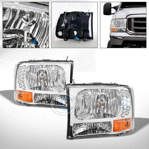 CHROME 5 LED HEAD LIGHTS LAMPS SIGNAL CORNER AM 1PC V2 99-04 F250/F350 SUPERDUTY