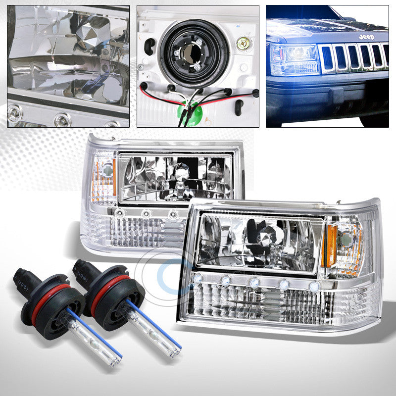 10000K HID XENON CHROME LED HEAD LIGHTS SIGNAL LAMPS AM 1993-1998 GRAND CHEROKEE