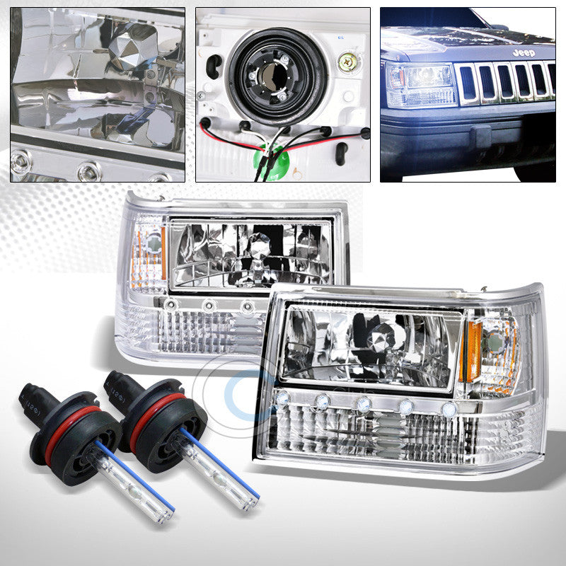 8000K HID XENON CHROME LED HEAD LIGHTS SIGNAL LAMPS AM 1993-1998 GRAND CHEROKEE