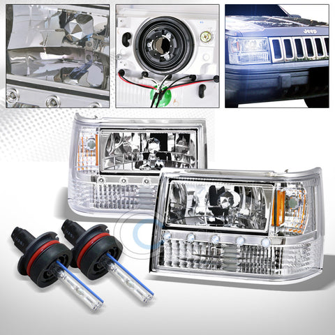 8000K HID XENON CHROME LED HEAD LIGHTS SIGNAL LAMPS AM 1993-1998 GRAND CHEROKEE