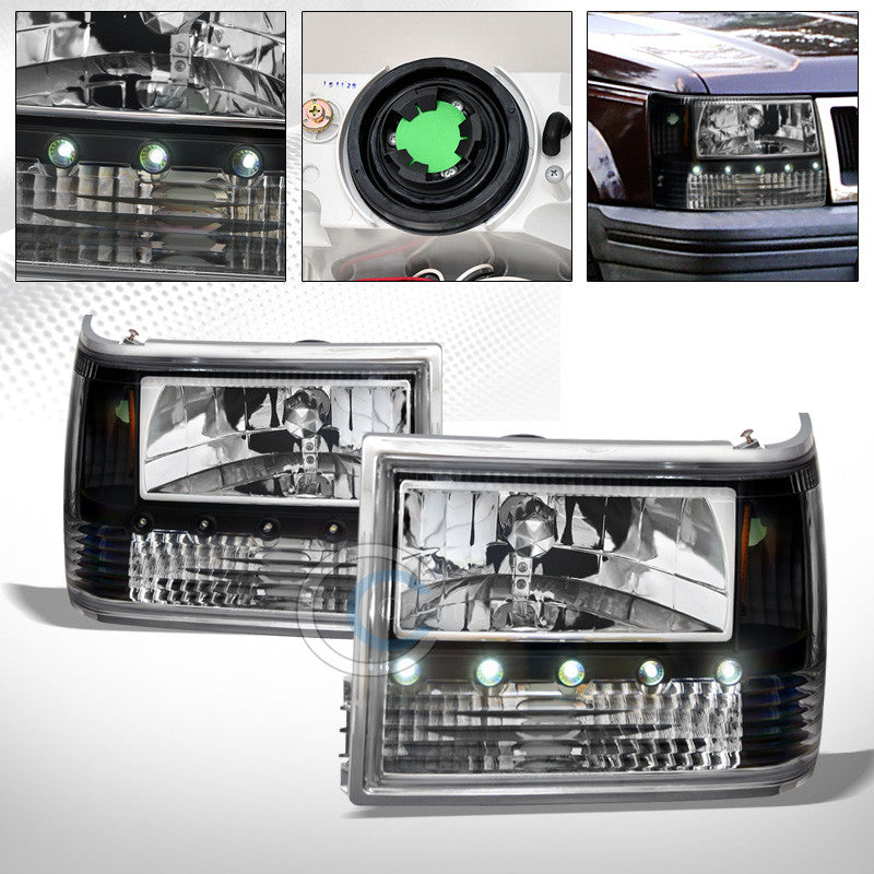 BLACK DRL LED HEAD LIGHTS BUMPER CORNER SIGNAL A AW 1P 93-98 JEEP GRAND CHEROKEE