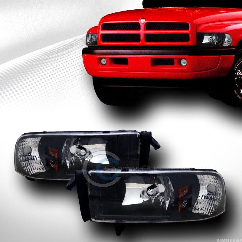 BLK CRYSTAL SPORT HEAD LIGHTS W/SIGNAL CORNER LAMPS AMBER 1PC 94-01 02 DODGE RAM