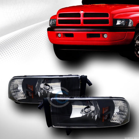 BLK CRYSTAL SPORT HEAD LIGHTS W/SIGNAL CORNER LAMPS AMBER 1PC 94-01 02 DODGE RAM
