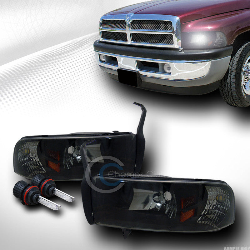 6000K HID BI-XENON+SMOKE HEAD LIGHTS+CORNER SIGNAL AMBER 1PC 1994-2002 DODGE RAM