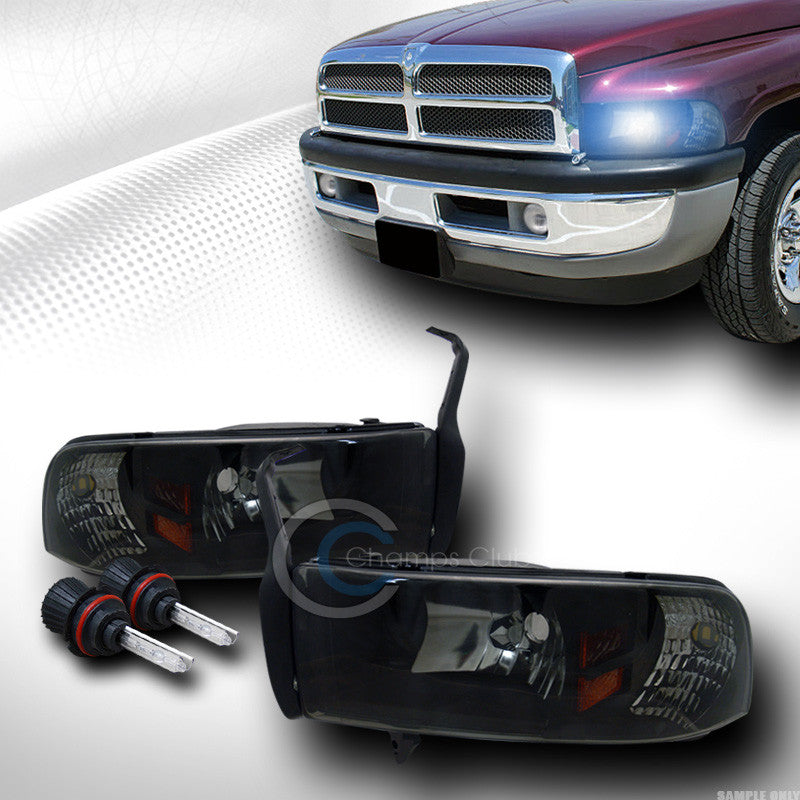 8000K HID BI-XENON+SMOKE HEAD LIGHTS+CORNER SIGNAL AMBER 1PC 1994-2002 DODGE RAM